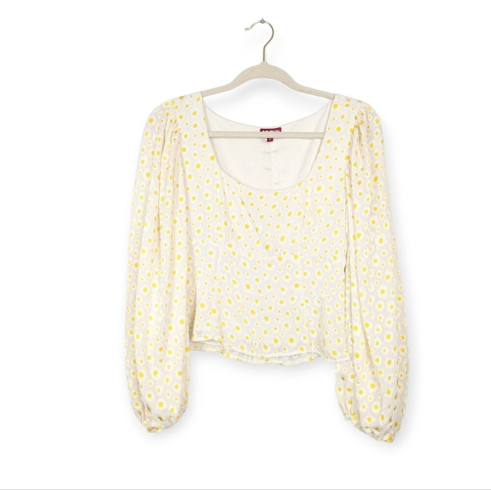 Staud White Floral Lana Cropped Long Sleeve Blouse Size 8